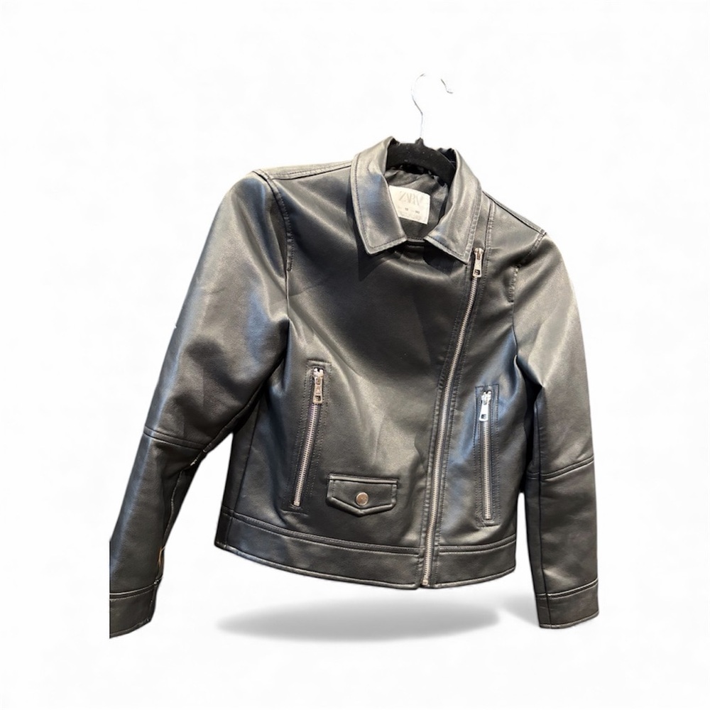 Zara Girls Size 10 black pleather Biker style Jacket